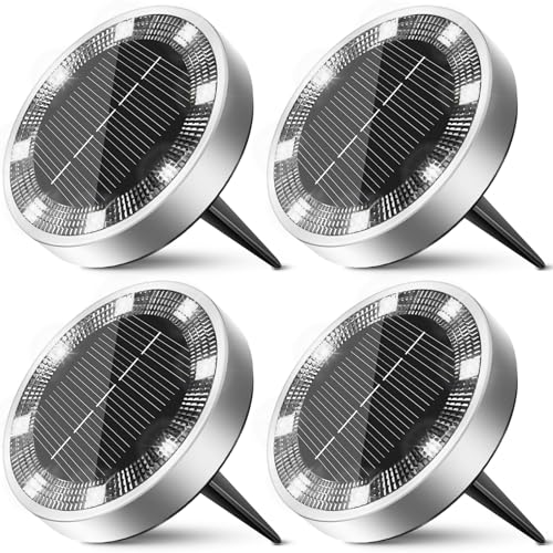 4 Pack Solar Lights Outdoor Waterproof, 8 LED Solar Ground Lights