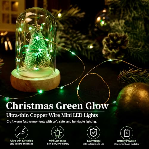 Dazzle Bright Fairy Lights Battery Operated, 4 Pack Total 80FT 240LED Silver Wire Waterproof String Lights, St. Patrick's Day Christmas Decorations for Indoor Outdoor Bedroom Yard Decor, Green