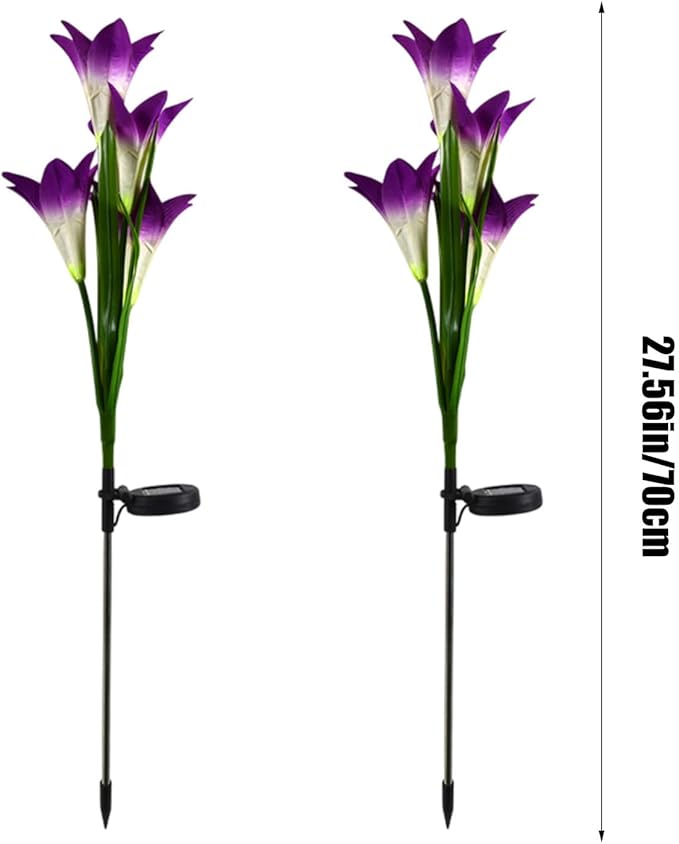 Outdoor Solar Lights, 2 Pack Solar Garden Lights with Lily Flowers, Waterproof Garden Light Outdoor - Yard Decorations for Patio Yard Decoration (Purple)