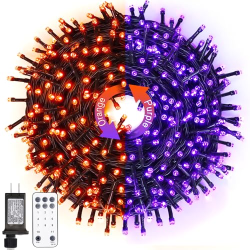 JMEXSUSS 66ft 200 LED Orange and Purple Halloween Lights Plug in