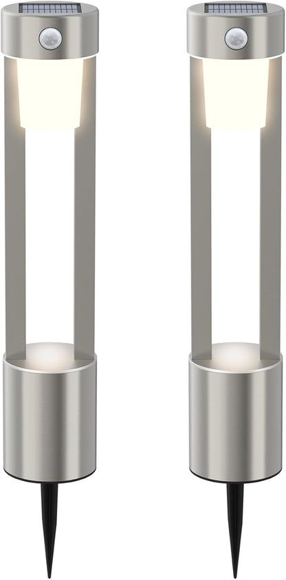 Solar Bollard Lights Outdoor Stainless Steel Pathlight Security Light Motion-Sensor Security Light Metal 2Pack