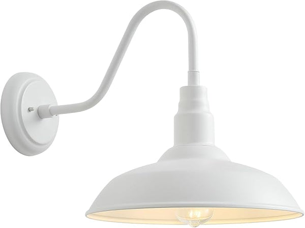 10 Inch Dome Outdoor Gooseneck Barn Lights for Porch, Farmhouse Exterior Light Fixture with Wall Mount, Matte White | Lumora