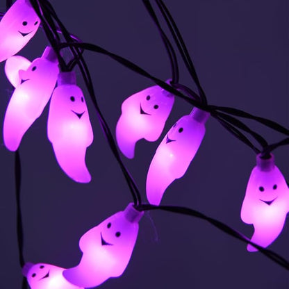 SUNSGNE 21ft Halloween String Lights, 50 LED Purple Ghost String Lights with 8 Modes, Extendable, Waterproof - Spooky Decor for Outdoor Garden Patio Yard House Indoor Bedroom Halloween Party