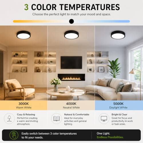 2-Pack 13Inch Black Ceiling Light , 3CCT Dim LED Flush Mount Ceiling Light