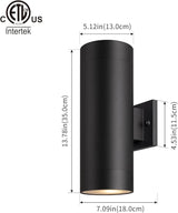 mirrea 14" Modern Outdoor Porch Light Patio Light in 2 Lights with Aluminum Cylinder and Tempered Glass Cover | Lumora
