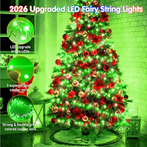 KNONEW 400FT 1200LED Green Wire Outdoor Fairy Lights Plug in Green Xmas