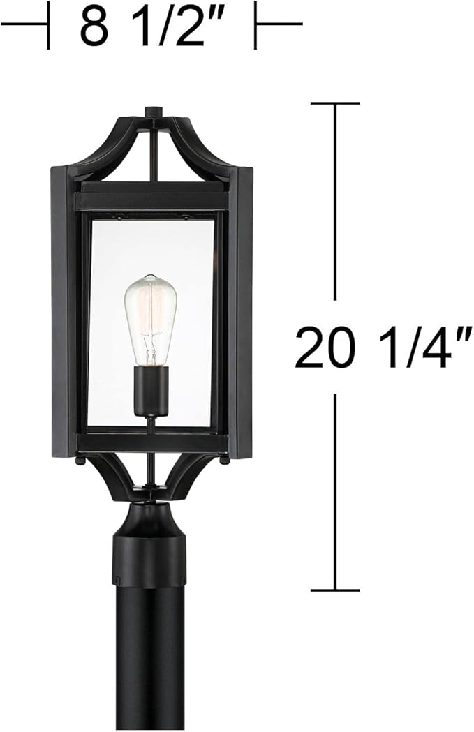 Franklin Iron Works Rockford Collection Rustic Farmhouse Outdoor Post Light Fixture Black Iron 20 1/4" Clear | Lumora