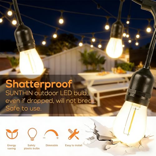 SUNTHIN 105FT Outdoor String Lights with 34 1W LED Bulbs