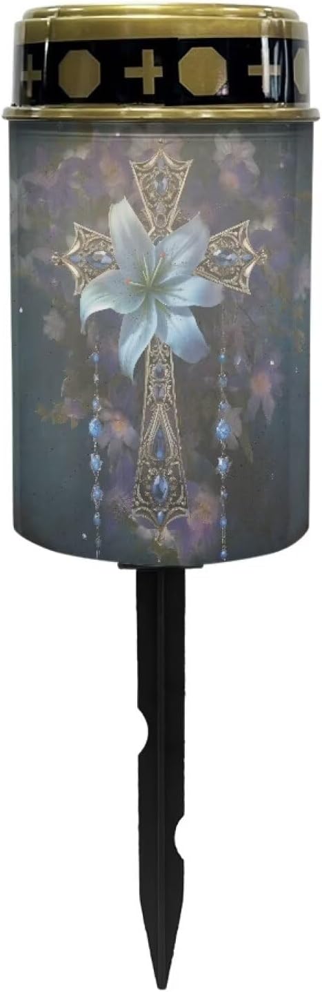 Cross Solar Lights Outdoor Cemetery Blue Floral Eternal Lights for Cemetery Solar Powered Solar Yard Lights for Cemetery Solar Outdoor Lights Waterproof Decorative