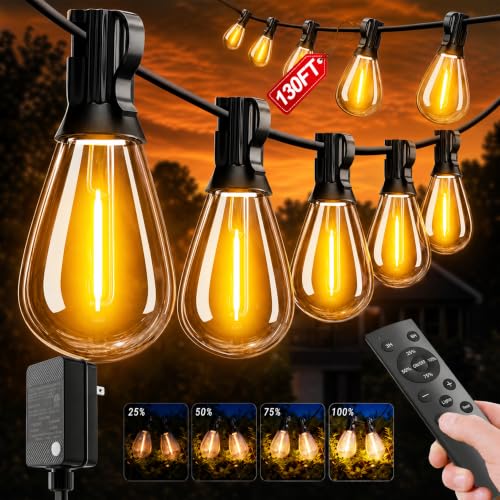 Likesky 130FT LED Outdoor String Lights with Remote Waterproof Patio Lights with Shatterproof S11 Bulbs, Dimmable Outside Hanging Light Connectable for Porch Backyard Yard Garden Decor 2700K