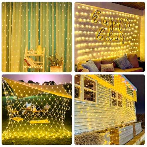 JMEXSUSS 360 LED Net Lights Outdoor, 12ft x 5ft, Plug in, Warm White