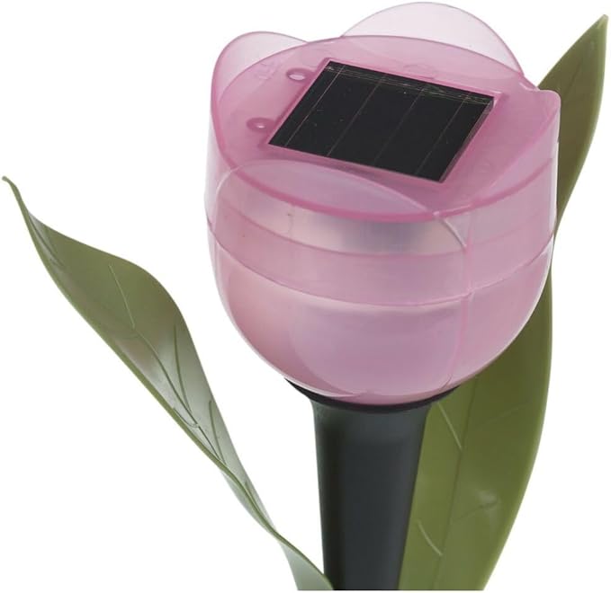 anso 6pcs Garden Tulip Flower Shape LED Solar Powered Lights Outdoor Yard Standing Decors (Pink)