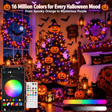 120LED 53FT Smart Color Changing Halloween String Lights RGB App & Remote