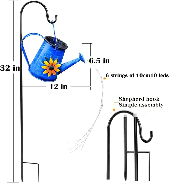 Blue Solar Watering Can with Light,Solar Powered Waterfall Lights 1 Pack 60 - Outdoor Lighting Accessory | Lumora