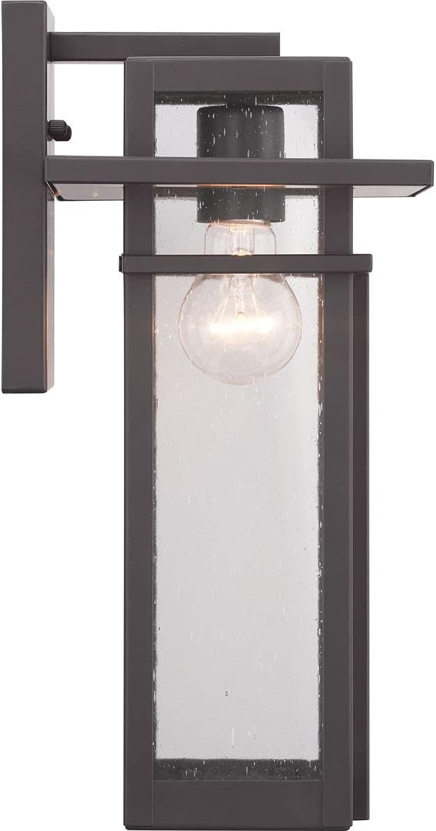 Progress Lighting Boxwood Collection 1-Light Clear Seeded Glass Craftsman Outdoor Medium Wall Lantern Light Antique Bronze , 14.13x7.63x7.63