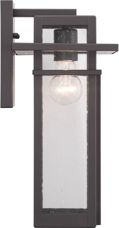 Progress Lighting Boxwood Collection 1-Light Clear Seeded Glass Craftsman Outdoor Medium Wall Lantern Light Antique Bronze , 14.13x7.63x7.63