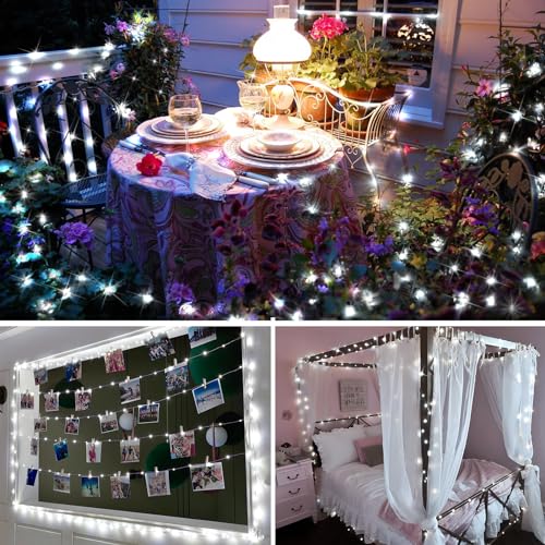 KNONEW 100FT 300LED Green Wire Outdoor Fairy Lights Plug in Cool White Xmas