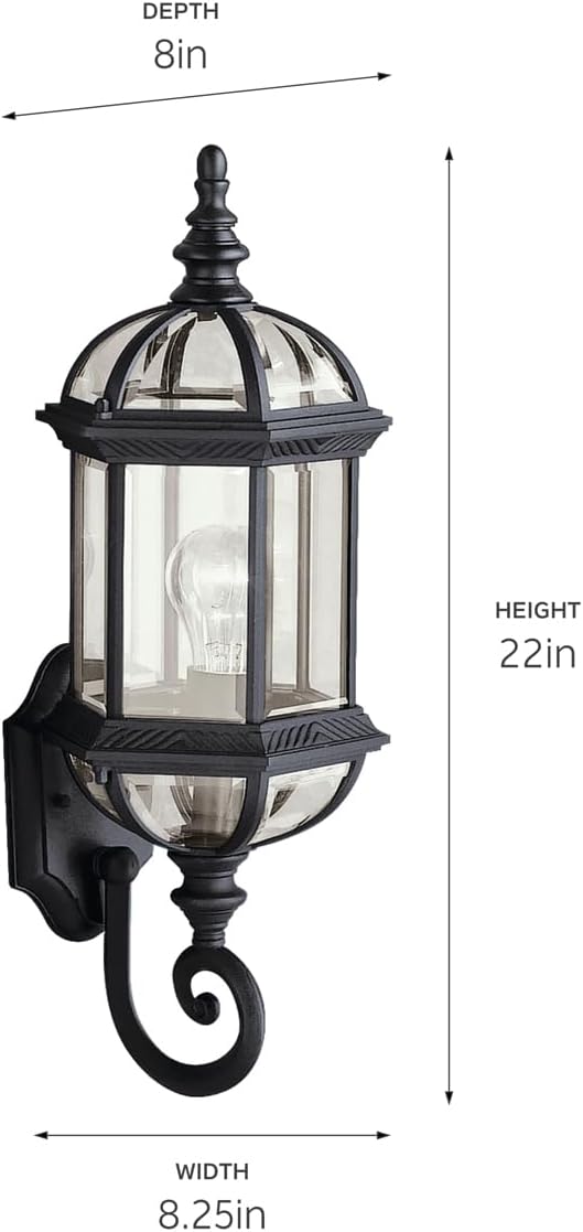 Kichler Barrie 22" Outdoor Wall Light in Black, 1-Light Exterior Wall Sconce with Clear Beveled Glass, (22" H x 8" | Lumora