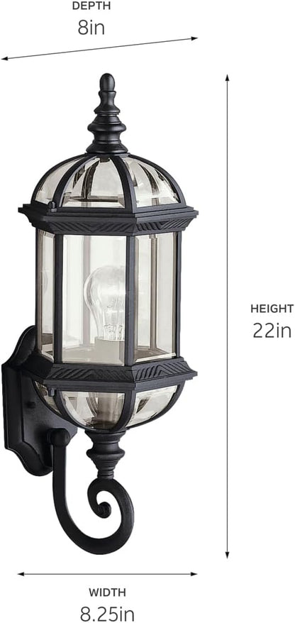 Kichler Barrie 22" Outdoor Wall Light in Black, 1-Light Exterior Wall Sconce with Clear Beveled Glass, (22" H x 8" W), 9736BK