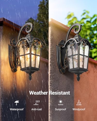 DEWENWILS 17.7" Outdoor Wall Lights, Black Roman Waterproof Porch Lantern