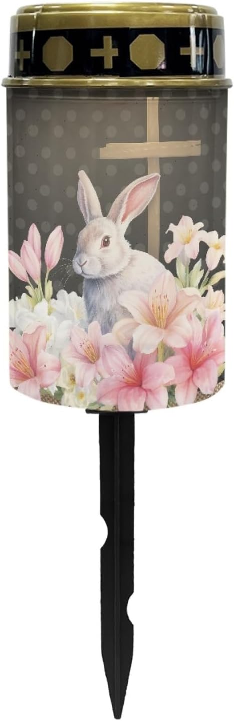 Cross Rabbit Cemetery Light for Grave, Outdoor Solar Powered Cactus Green Lantern Stake, Waterproof Pathway Walkway Garden Decoration for Yard Patio