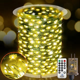KNONEW 203FT 600LED Green Wire Outdoor Fairy Lights Plug in Warm White Xmas