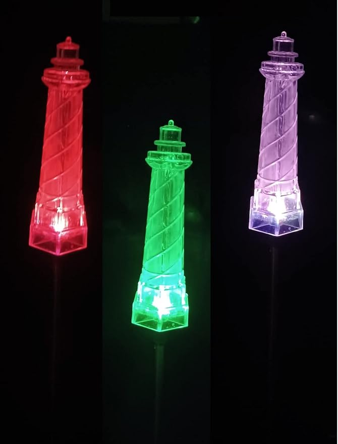 Starry Illuminate 3 PCS Solar Color Changing Style Garden Stake Light Pathway Stake Light (Lighthouse)