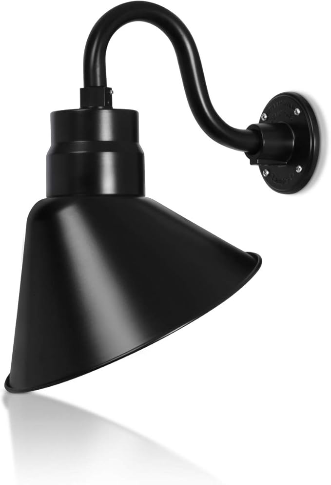 12in. Satin Black Angle Shade Gooseneck Sign Light Fixture with 10in. Long Extension Arm - Wall Sconce Farmhouse | Lumora