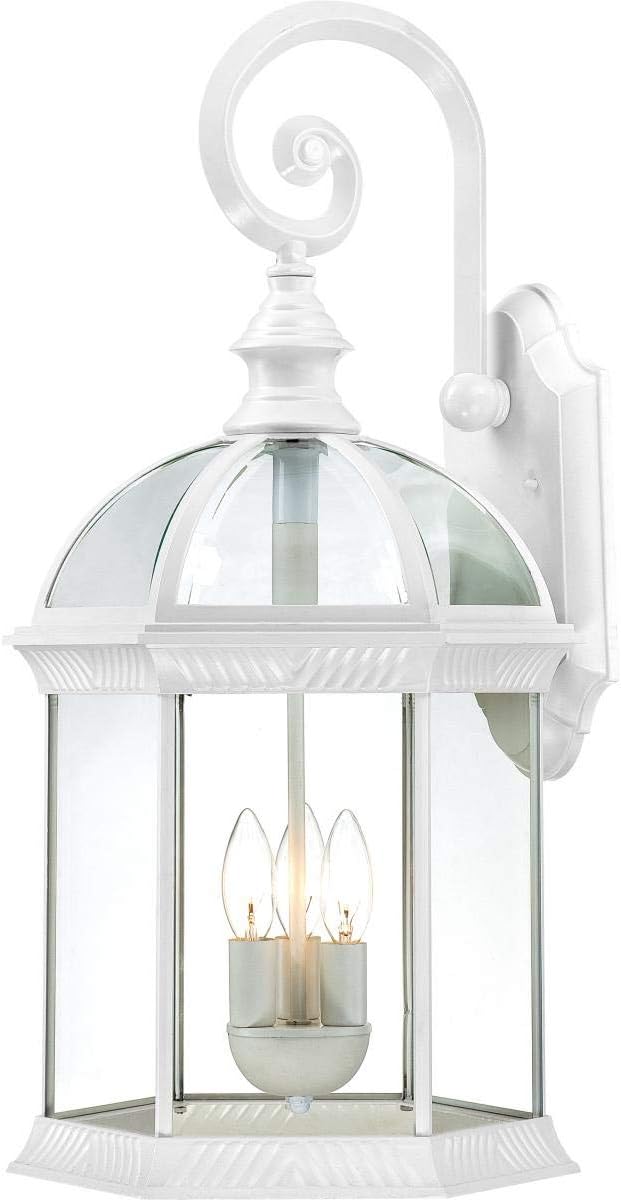 Nuvo Lighting 60/4967 Boxwood Three Light Large Wall Lantern/Arm Down 60 Watt Type B Max. Clear Beveled Glass White Outdoor Fixture