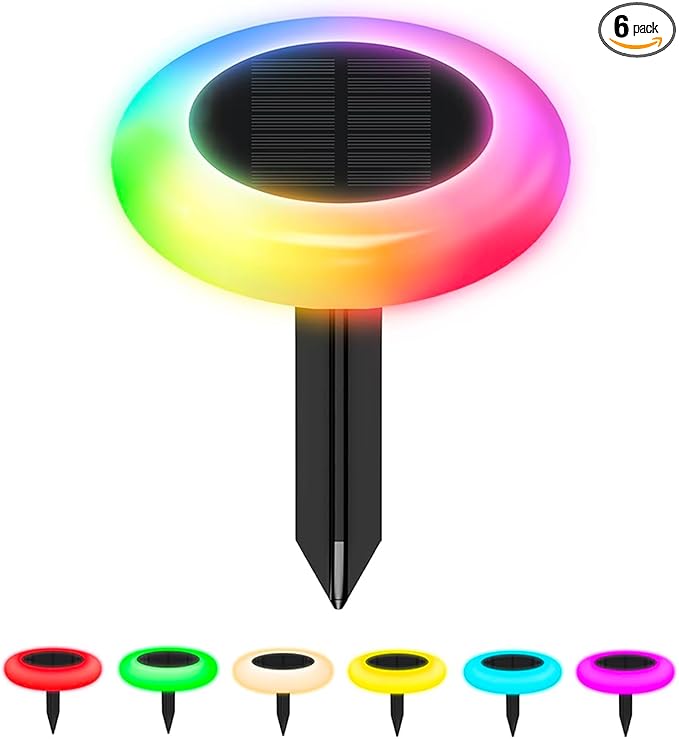 Colorful Pathway Solar Light Set of 6, Decorative Weatherproof Auto On/Off Outdoor Lights - Decorate Your Garden, Landscape, Patio, Pool, Yard with Ultra-Bright LED Light (Rainbow, 6)
