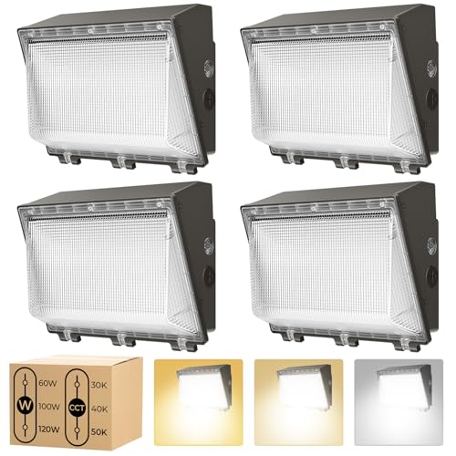 CINOTON 120W LED Wall Pack Light, 3CCT 16800LM, Dusk to Dawn Sensor, 4 Pack