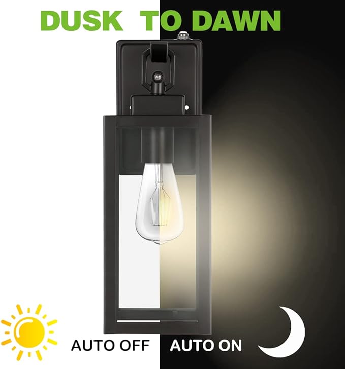 hykolity Large Size Dusk to Dawn Outdoor Wall Lanterns, 18 Inch Outdoor Wall Light Fixtures, Matte Black Porch | Lumora