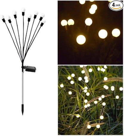 Generic Firefly Solar Lights Outdoor LED Waterproof Solar Powered Pathway Lights for Garden, Patio, Yard, 8 Head Warm White (4), Black