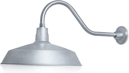 17in. Galvanized Finish Outdoor Gooseneck Barn Light Fixture with 22in. Long Extension Arm - Wall Sconce Farmhouse, Vintage, Antique Style - UL Listed - 9W 900lm A19 LED Bulb (5000K Cool White)