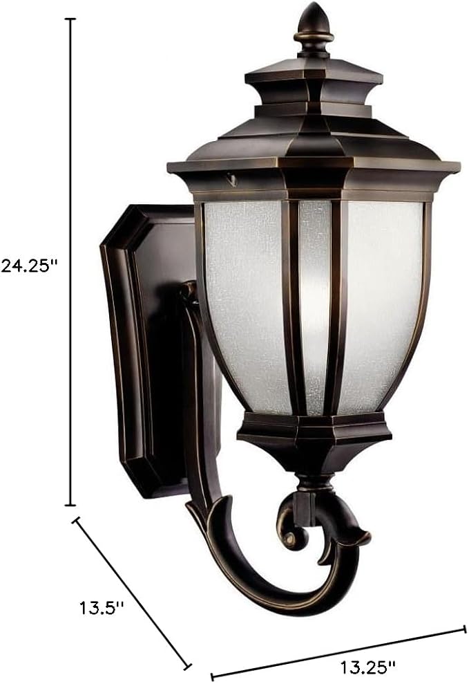 Kichler Salisbury 24.25" 1 Light Outdoor Wall Light with White Linen Glass in Rubbed Bronze | Lumora