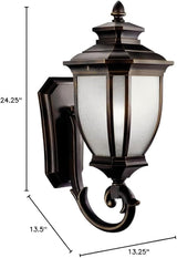 Kichler Salisbury 24.25" 1 Light Outdoor Wall Light with White Linen Glass in Rubbed Bronze | Lumora
