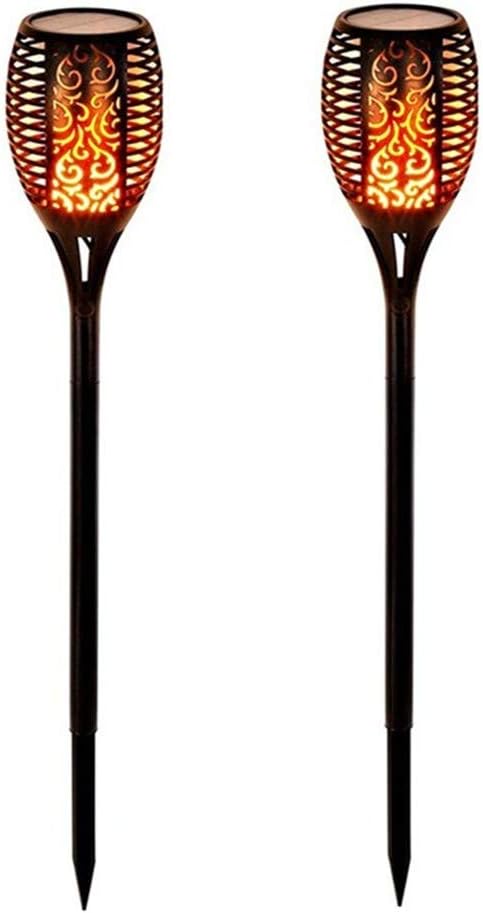 Ulalaza 2Pcs Solar Outdoor Lights 12 LED Flickering Flames Torch Light Waterproof Landscape Ligh Auto On/Off Path Lights