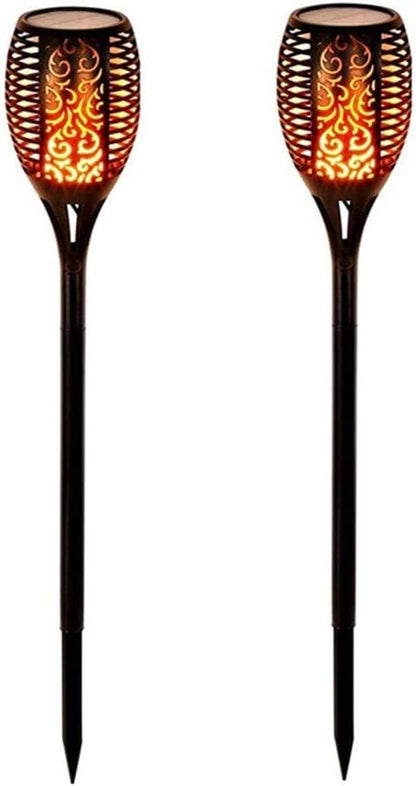 Ulalaza 2Pcs Solar Outdoor Lights 12 LED Flickering Flames Torch Light Waterproof Landscape Ligh Auto On/Off Path Lights