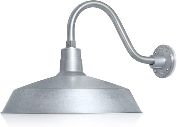 17in. Galvanized Finish Outdoor Gooseneck Barn Light Fixture with 14.5 in. Long Extension Arm - Wall Sconce | Lumora