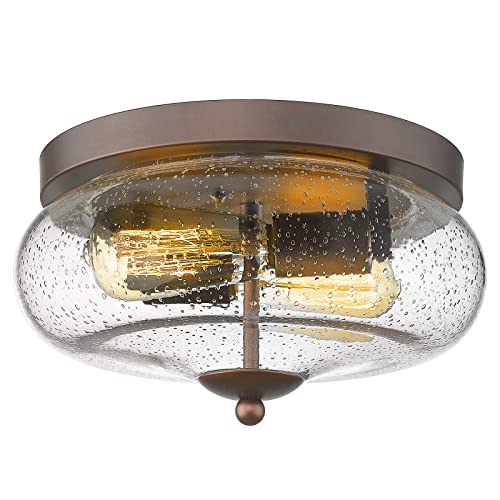 Darkaway Oil-Rubbed Bronze Ceiling Light Fixtures, Indoor Outdoor Flush Mount Ceiling Light with Seeded Glass Shade for Farmhouse Hallway Kitchen Bedroom Porch Living Dining Room