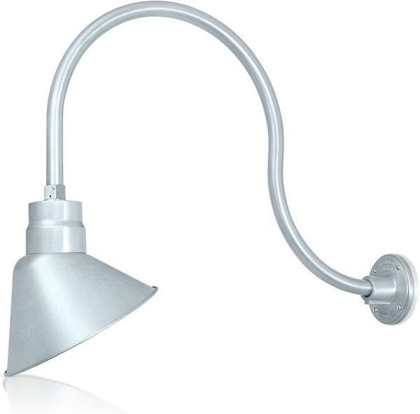 10in. Galvanized Finish Angle Shade Gooseneck Sign Light Fixture With 24in. Long Extension Arm - Wall Sconce | Lumora