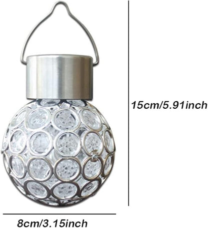 Solar Hanging Ball Lights, 2 Pack Outdoor Solar Powered Hollow Out Ball Lights, Hanging LED Light with 7 Color Auto-Changing for Yard, Garden, Lawn, Patio, Flower Bed