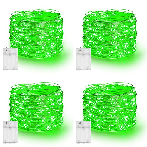 Dazzle Bright Fairy Lights Battery Operated, 4 Pack Total 80FT 240LED Silver Wire Waterproof String Lights, St. Patrick's Day Christmas Decorations for Indoor Outdoor Bedroom Yard Decor, Green