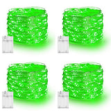 Dazzle Bright Fairy Lights Battery Operated, 4 Pack Total 80FT 240LED Silver Wire Waterproof String Lights, St. Patrick's Day Christmas Decorations for Indoor Outdoor Bedroom Yard Decor, Green