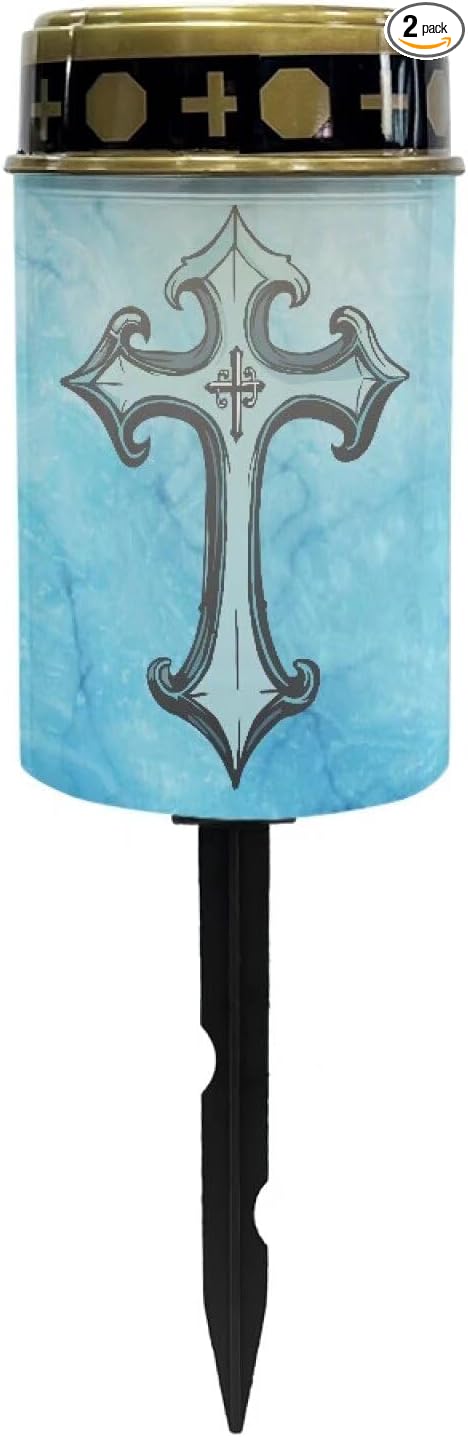 Blue Cross Solar Memorial Lights for Graves for Men Outdoor Waterproof Garden Stake Cross Lights for Grave Cemetery Garden Decor Solar Cross for Patio Pathway Memorial Decoration