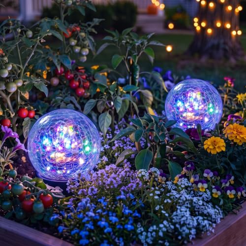 2 Pack 3.94" Multicolor Solar Powered Cracked Glass Ball Lights