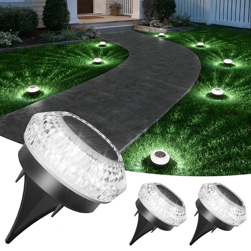 VOLISUN Solar Ground Lights Outdoor,3 Pack Flat Solar Pathway Lights