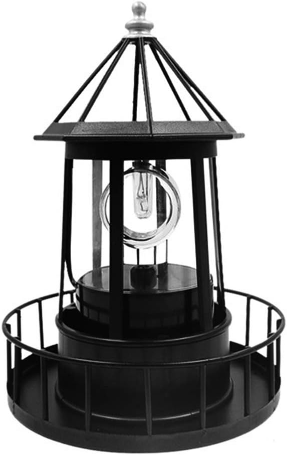 Hyuduo LED Solar Rotating Lighthouse Light Pillar Lights Solar Garden Lights Outdoor Garden Decoration Lantern for Column Lamp Lawn Light Wall Headlight