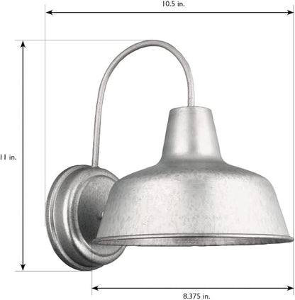 Design House Mason Farmhouse Gooseneck Barn Light, Outdoor Exterior Porch or Patio Wall Light Fixture, Galvanized Gray Paint, 8 Inch Diameter, 1-Pack, 520965