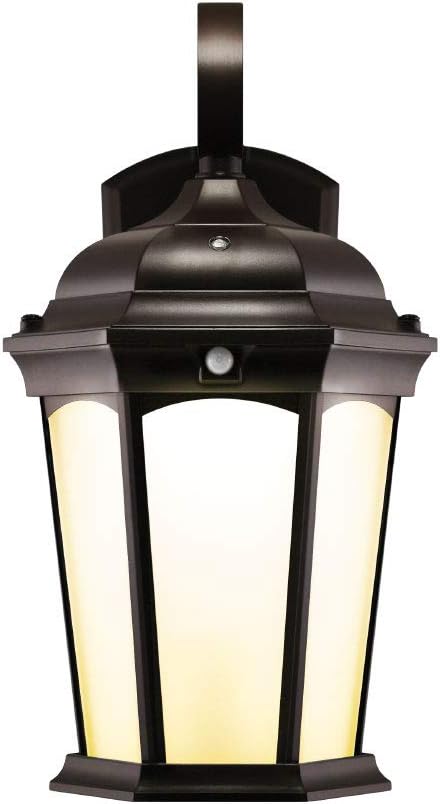 Euri Lighting EFL-130F-MD Flickering Flame Lantern, Frosted Glass, with Integrated Security Light (3000K), Photocell and Motion-Sensor (Dusk-to-Dawn), Oil Rubbed Bronze Housing (Pack of 1)